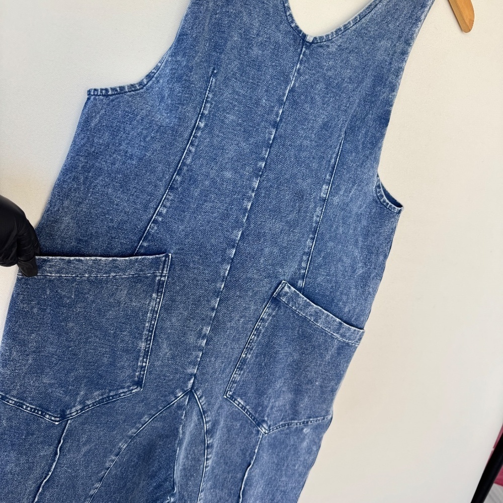 Exlura Women Denim Jumpsuit Overalls Blue Small Boho Casual Farmgirl Hippie Chic - Picture 9 of 14